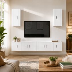 Stylish White High Gloss 6-Piece TV Cabinet Set