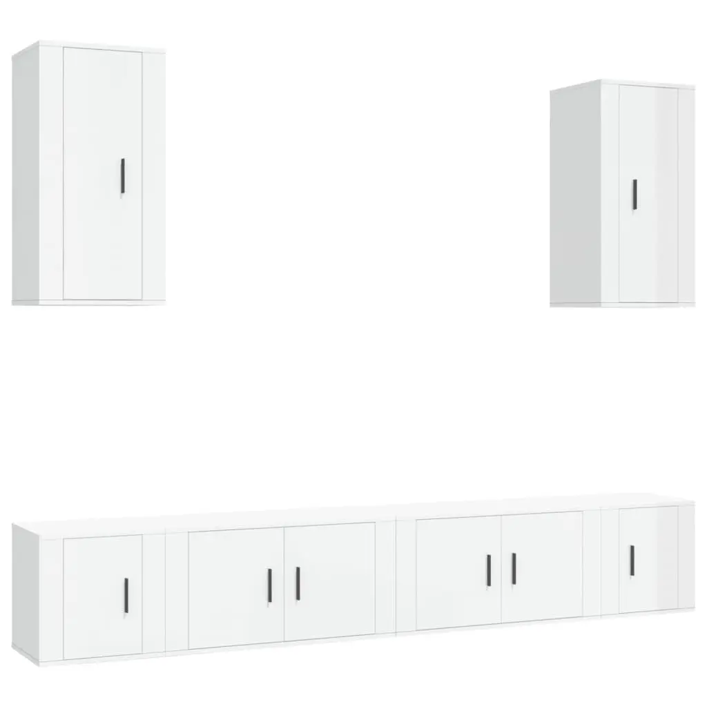 TV Cabinet Set High Gloss 6 Piece Wall-Mounted Storage Unit Engineered Wood