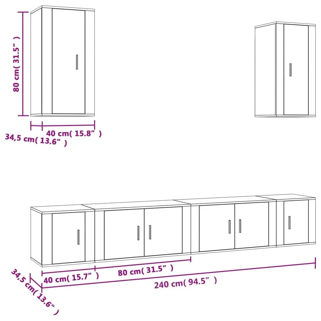 TV Cabinet Set High Gloss 6 Piece Wall-Mounted Storage Unit Engineered Wood