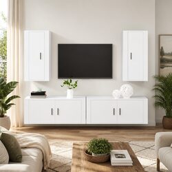 4 Piece White Engineered Wood Wall-Mounted TV Cabinet
