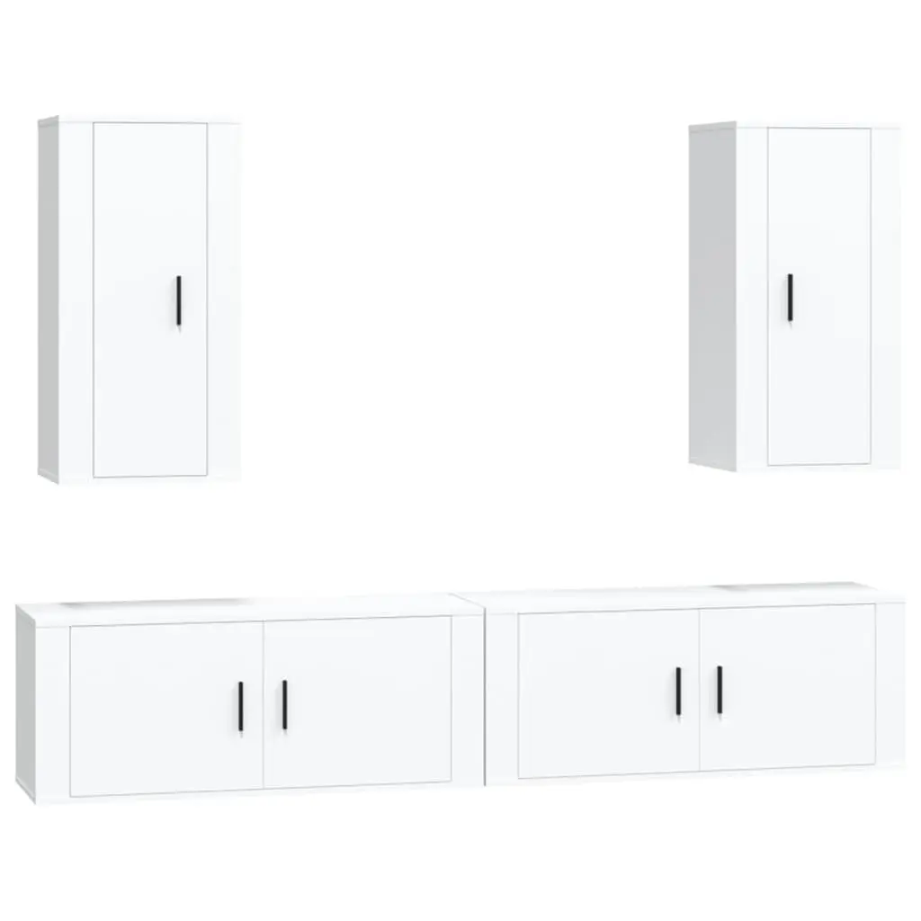 4 Piece Wall Mounted Storage Unit TV Cabinet Set White Engineered Wood Furniture