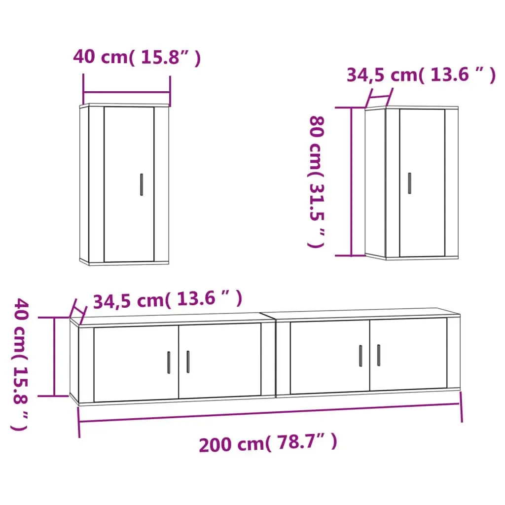 4 Piece Wall Mounted Storage Unit TV Cabinet Set White Engineered Wood Furniture
