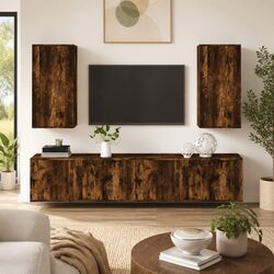 4 Piece Wall Mounted TV Cabinet Set in Brown