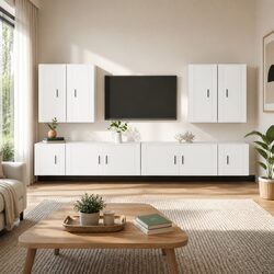 8-Piece Wall-Mounted TV Cabinet Set in White