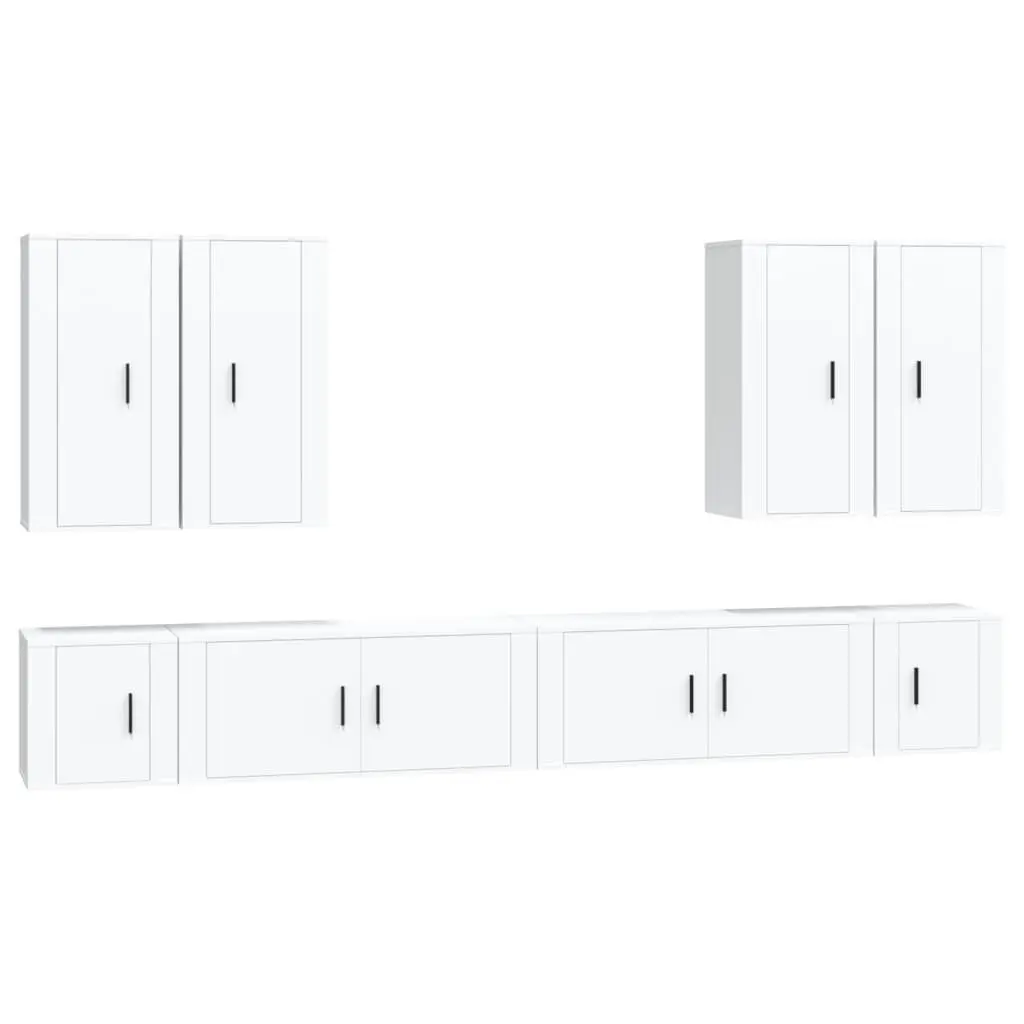 8 Piece Wall Mounted TV Cabinet Set White Engineered Wood Living Room Storage