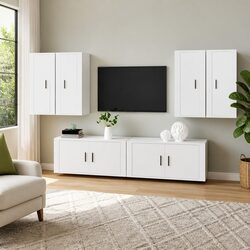 Elegant White Wall-Mounted TV Cabinet Set 6 Pieces