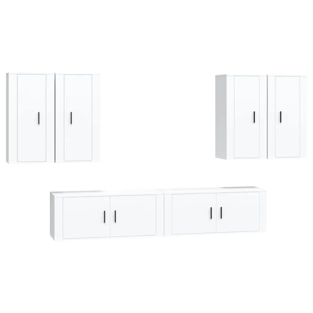 TV Cabinet Set White Wall-Mounted Storage Unit 6 Piece Engineered Wood
