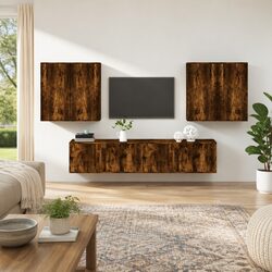 6 Piece Wall-Mounted TV Cabinet Set in Brown