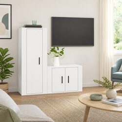 Elegant White Wall-Mounted TV Cabinet Set