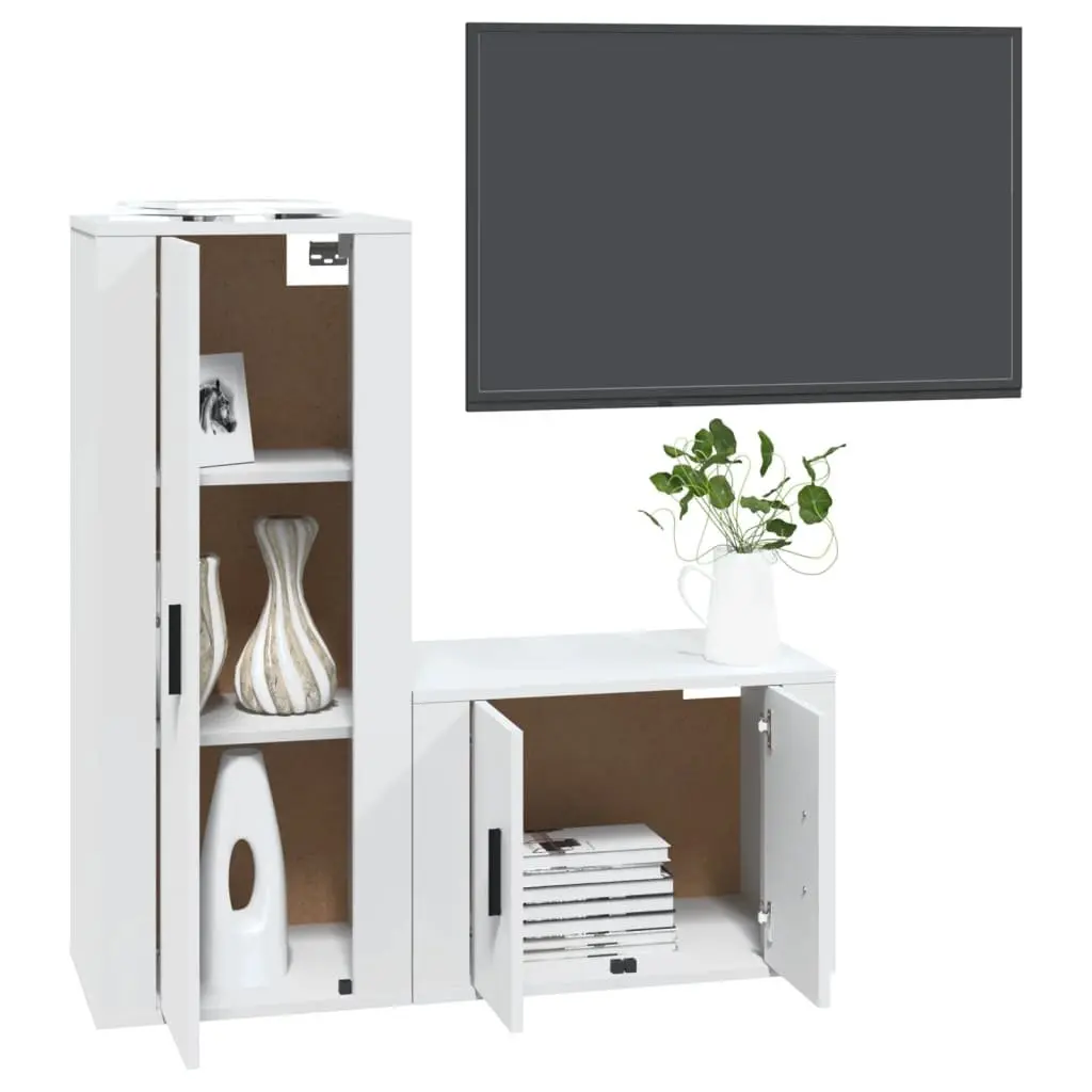 White Wall-Mounted TV Cabinet Set