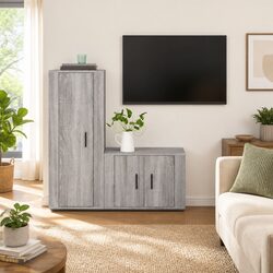 Grey Wall-Mounted TV Cabinet Set for Media Storage