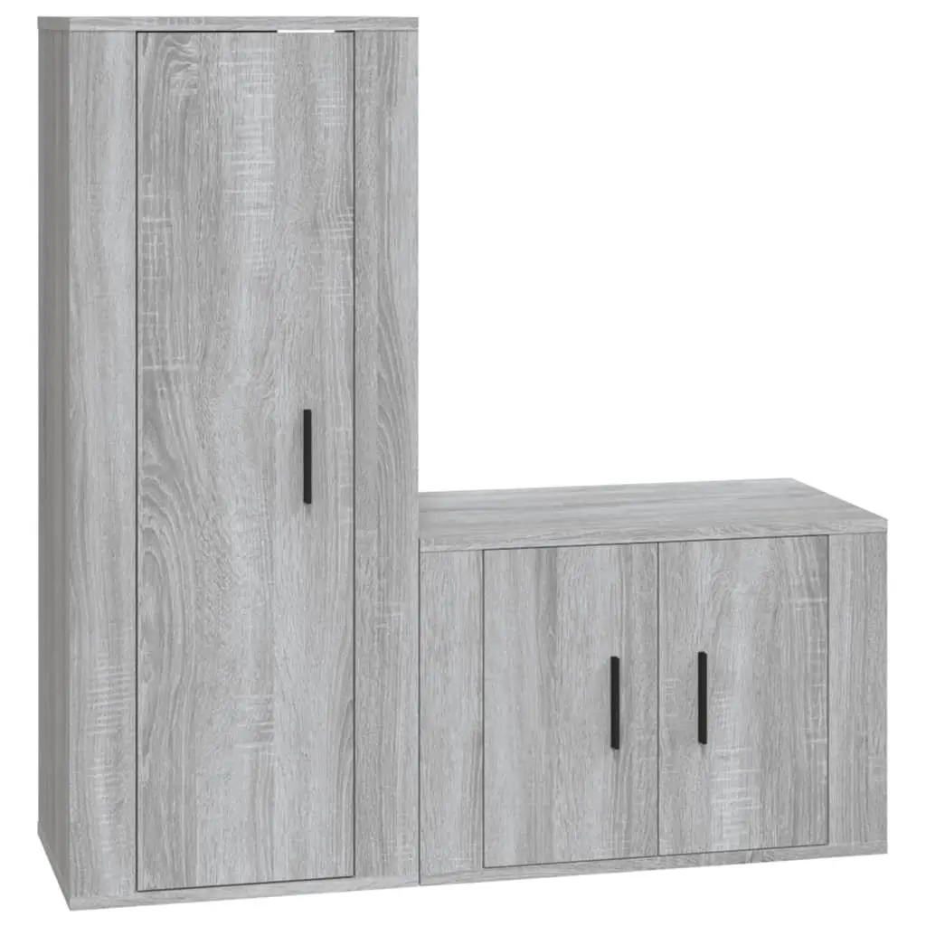 Grey Engineered Wood Wall-Mounted TV Cabinet Set Media Storage Unit 2 Piece