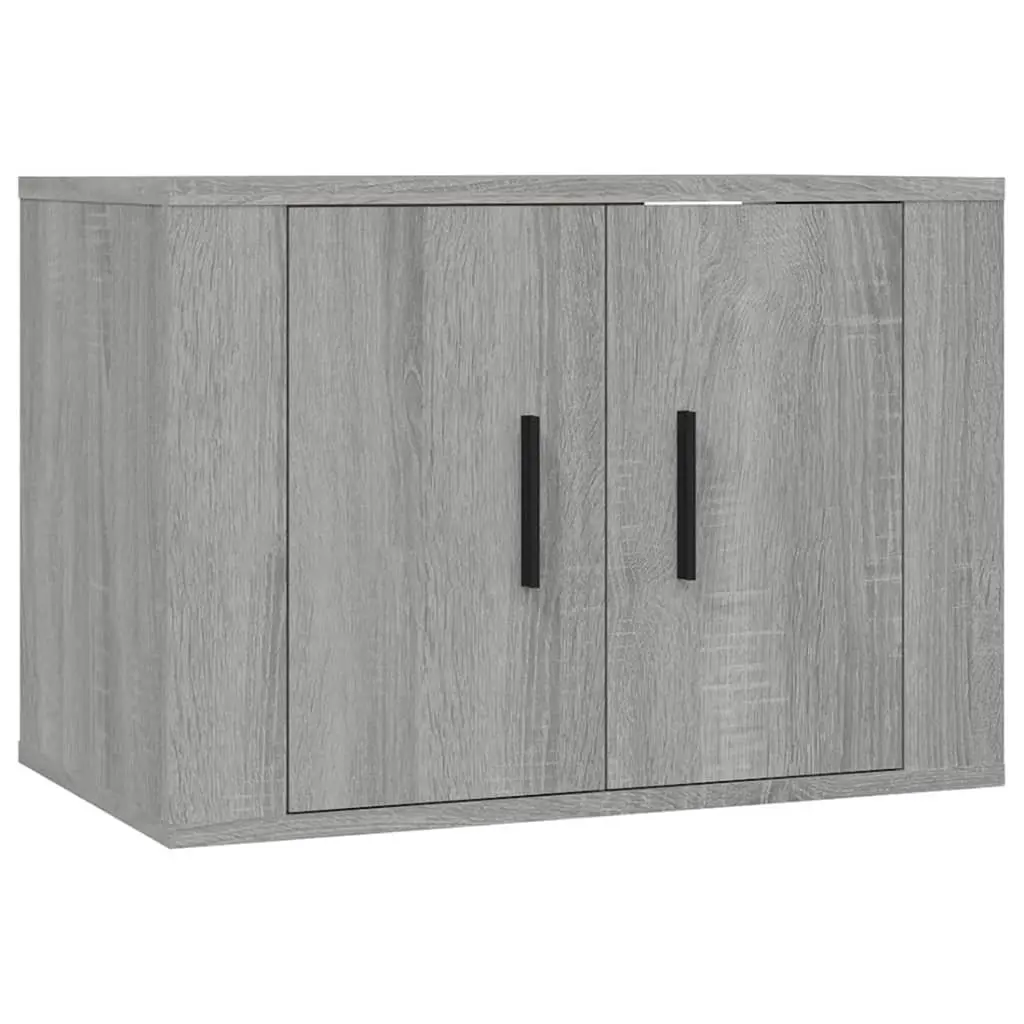 Grey Engineered Wood Wall-Mounted TV Cabinet Set Media Storage Unit 2 Piece
