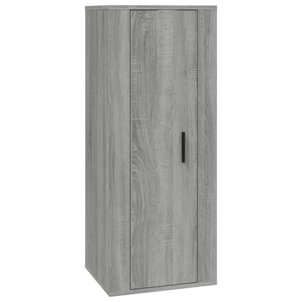 Grey Engineered Wood Wall-Mounted TV Cabinet Set Media Storage Unit 2 Piece