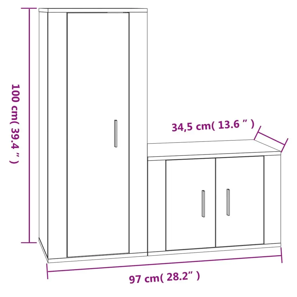 Grey Engineered Wood Wall-Mounted TV Cabinet Set Media Storage Unit 2 Piece