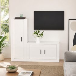 Wall-Mounted High Gloss White TV Cabinet Set