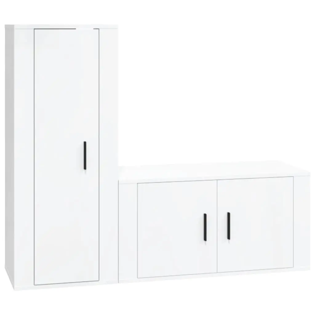 Wall-Mounted High Gloss White TV Cabinet Set
