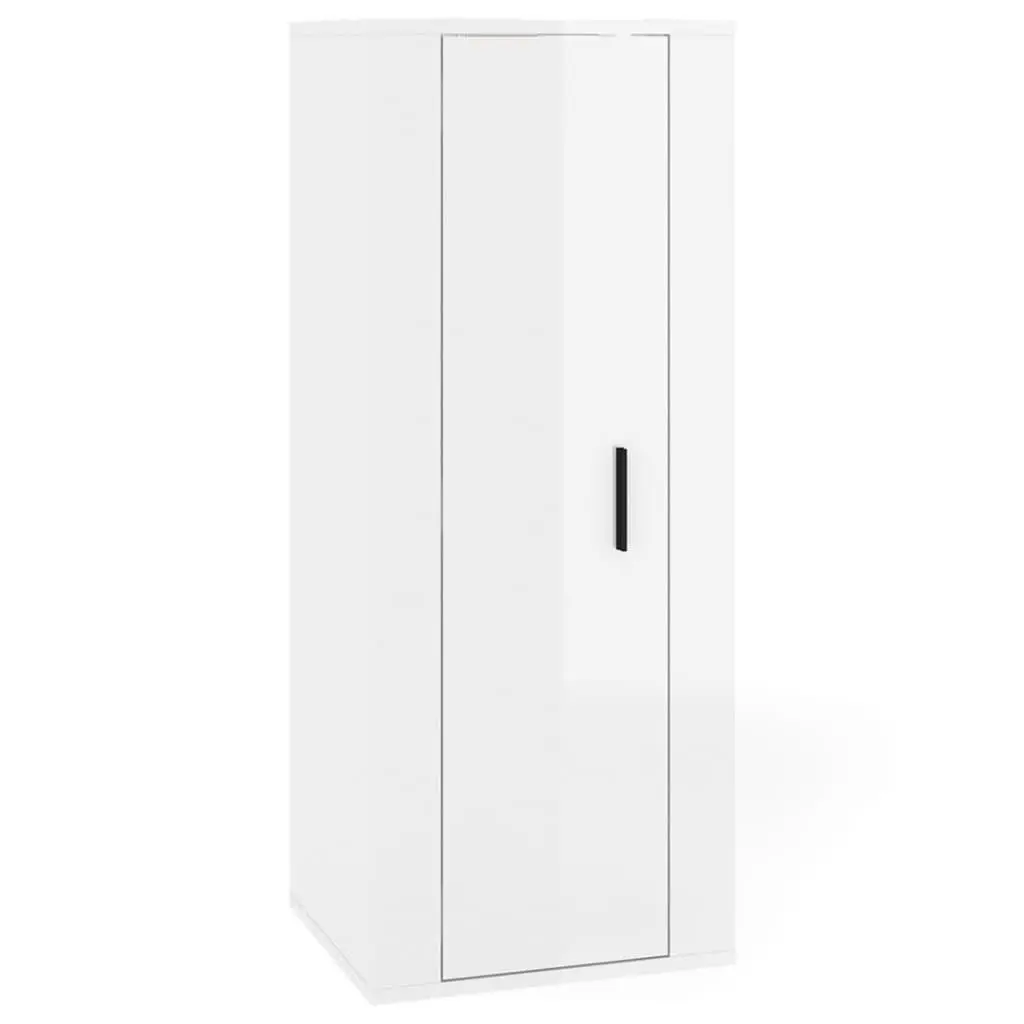 Wall-Mounted High Gloss White TV Cabinet Set