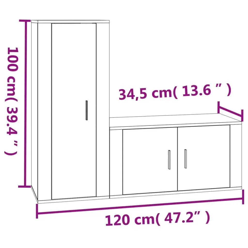 Wall-Mounted High Gloss White TV Cabinet Set