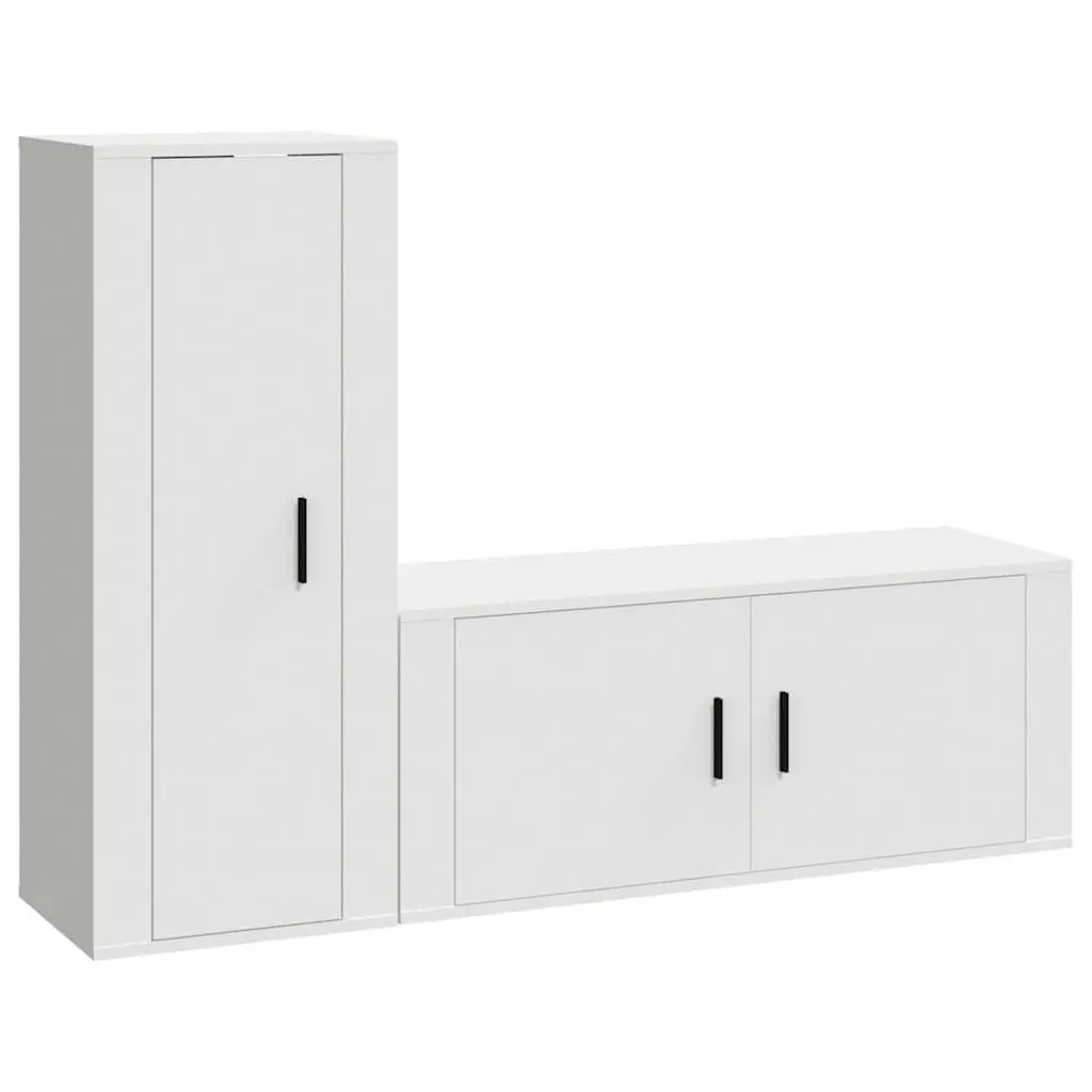 TV Cabinet Set 2 Piece White Wall-Mounted Media Storage Unit Engineered Wood