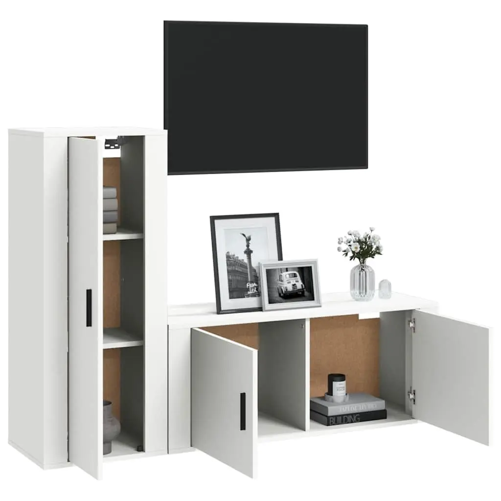 TV Cabinet Set 2 Piece White Wall-Mounted Media Storage Unit Engineered Wood