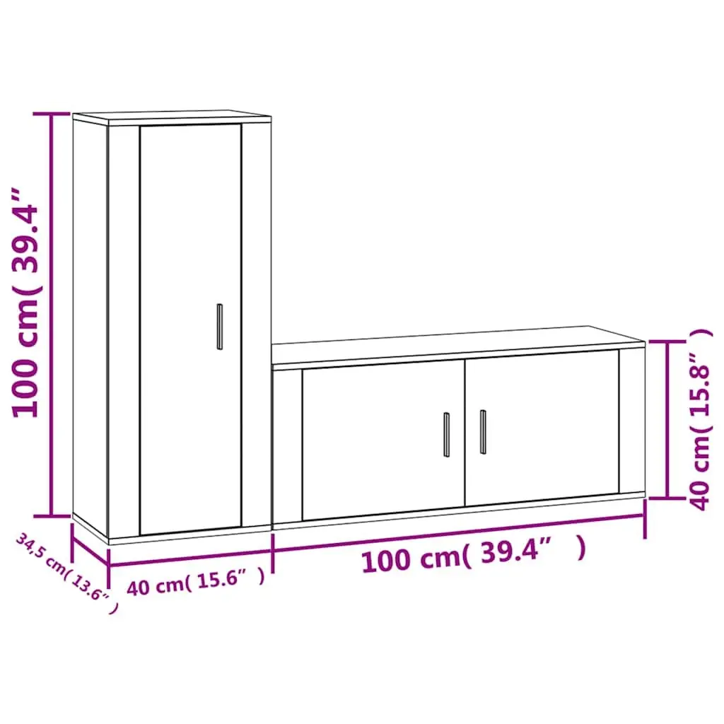 TV Cabinet Set 2 Piece White Wall-Mounted Media Storage Unit Engineered Wood