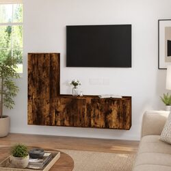 Warm Brown Wall-Mounted TV Cabinet Set