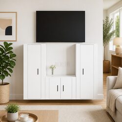 3-Piece Wall-Mounted White TV Cabinet Set