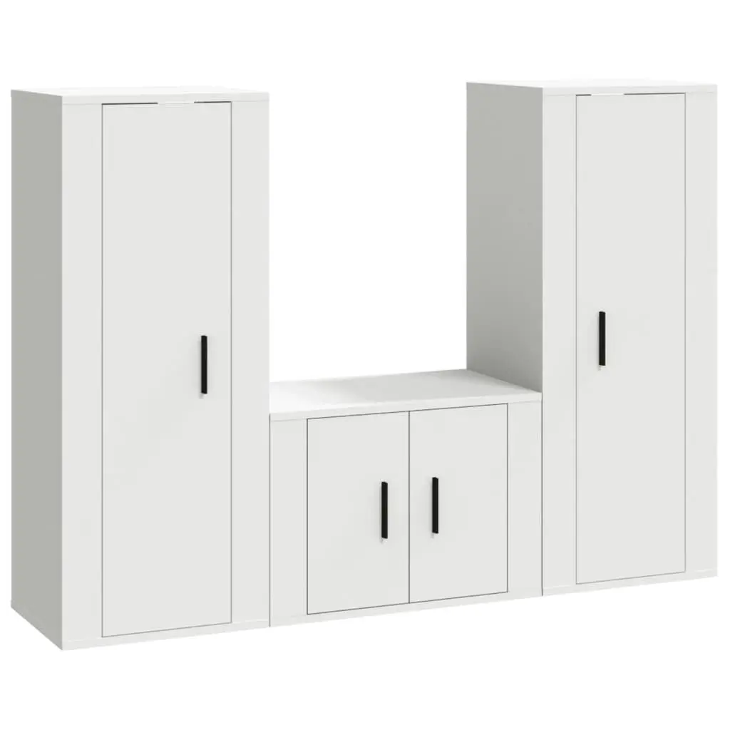 TV Cabinet Set 3 Piece White Wall-Mounted Media Storage Unit Engineered Wood