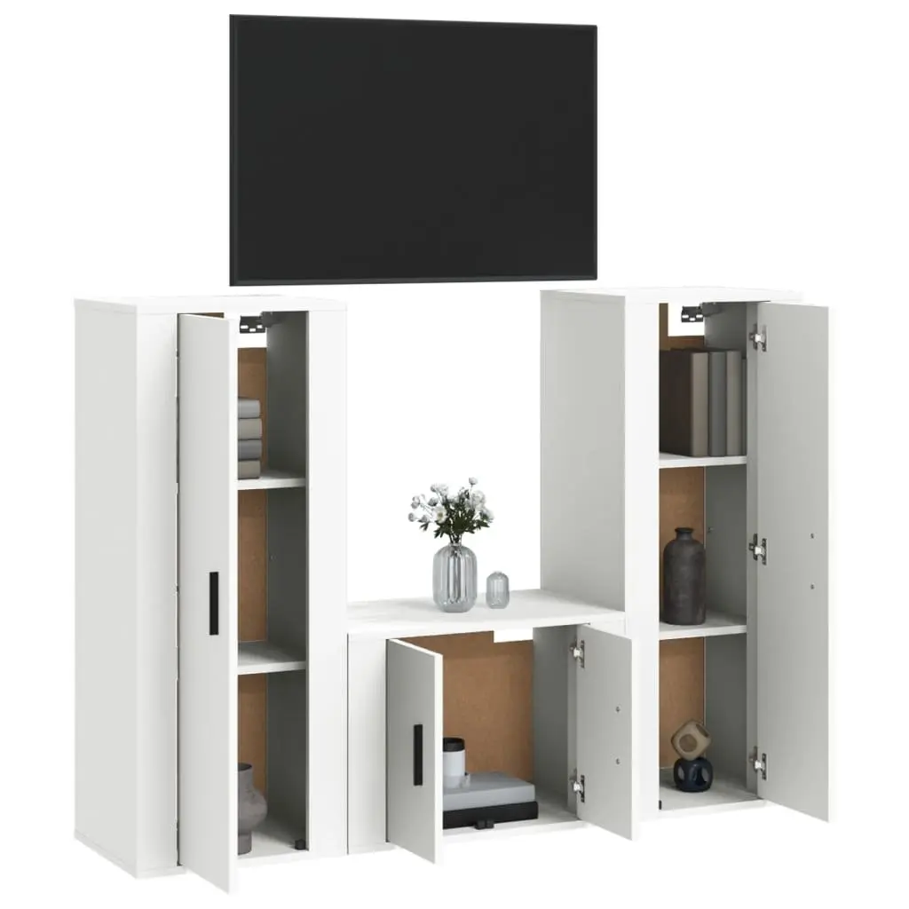 TV Cabinet Set 3 Piece White Wall-Mounted Media Storage Unit Engineered Wood