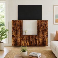 3-Piece Wall-Mounted TV Cabinet Set in Brown