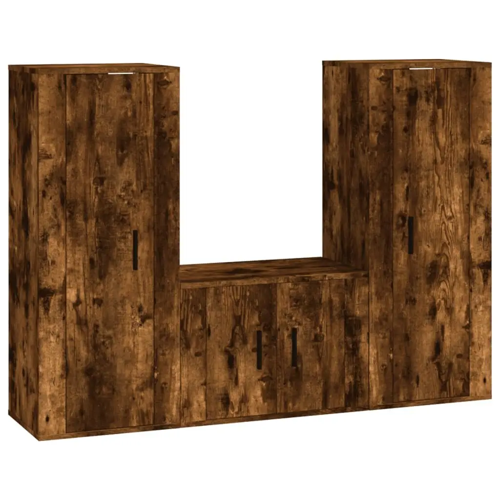 3-Piece Wall-Mounted TV Cabinet Set in Brown