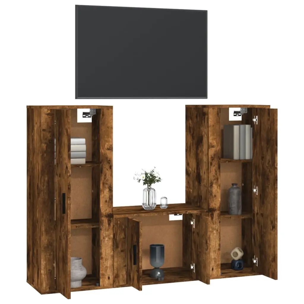 3-Piece Wall-Mounted TV Cabinet Set in Brown