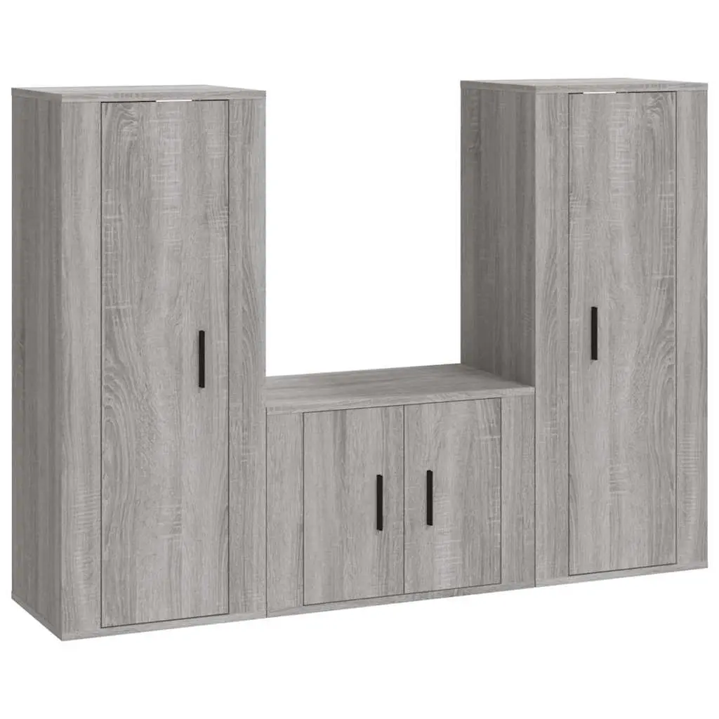 Grey Engineered Wood Wall-Mounted TV Cabinet Set