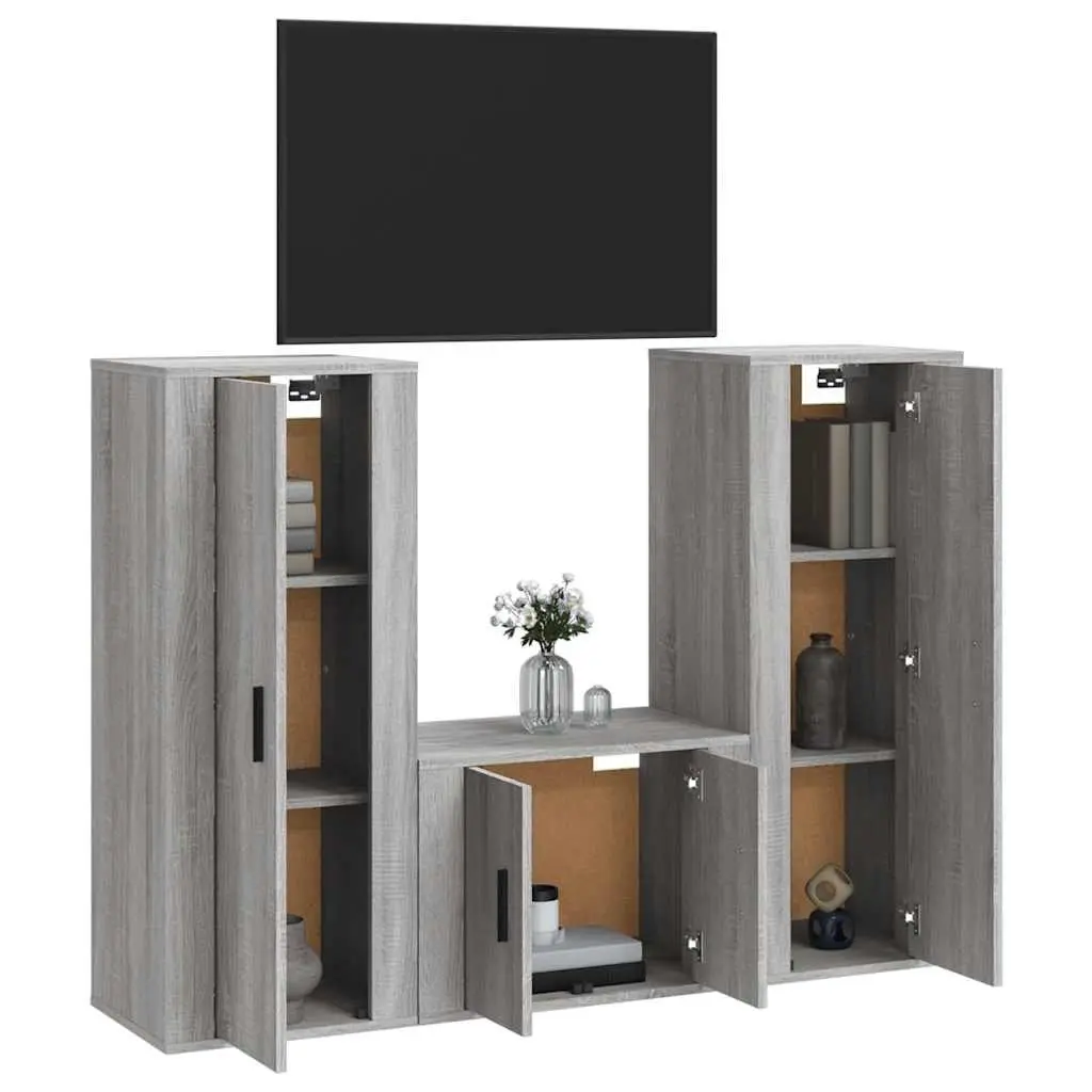 Grey Engineered Wood Wall-Mounted TV Cabinet Set
