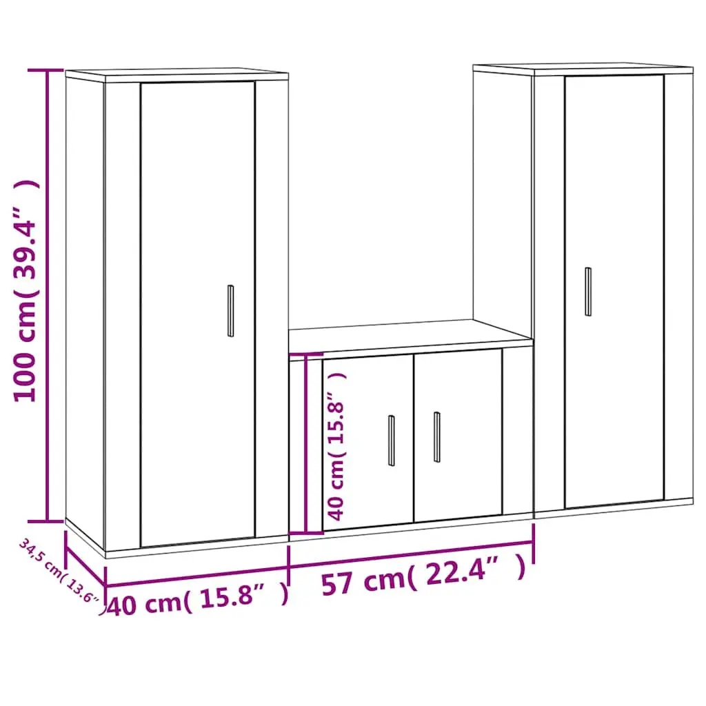 Grey Engineered Wood Wall-Mounted TV Cabinet Set