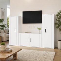 3 Piece High Gloss White TV Cabinet Set for Living Spaces
