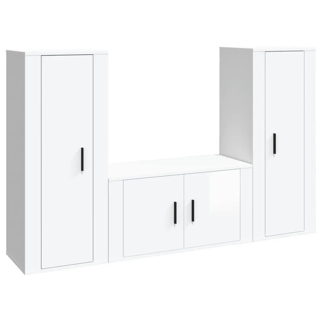 3 Piece TV Cabinet Set High Gloss White Wall-Mounted Engineered Wood Media Storage Unit