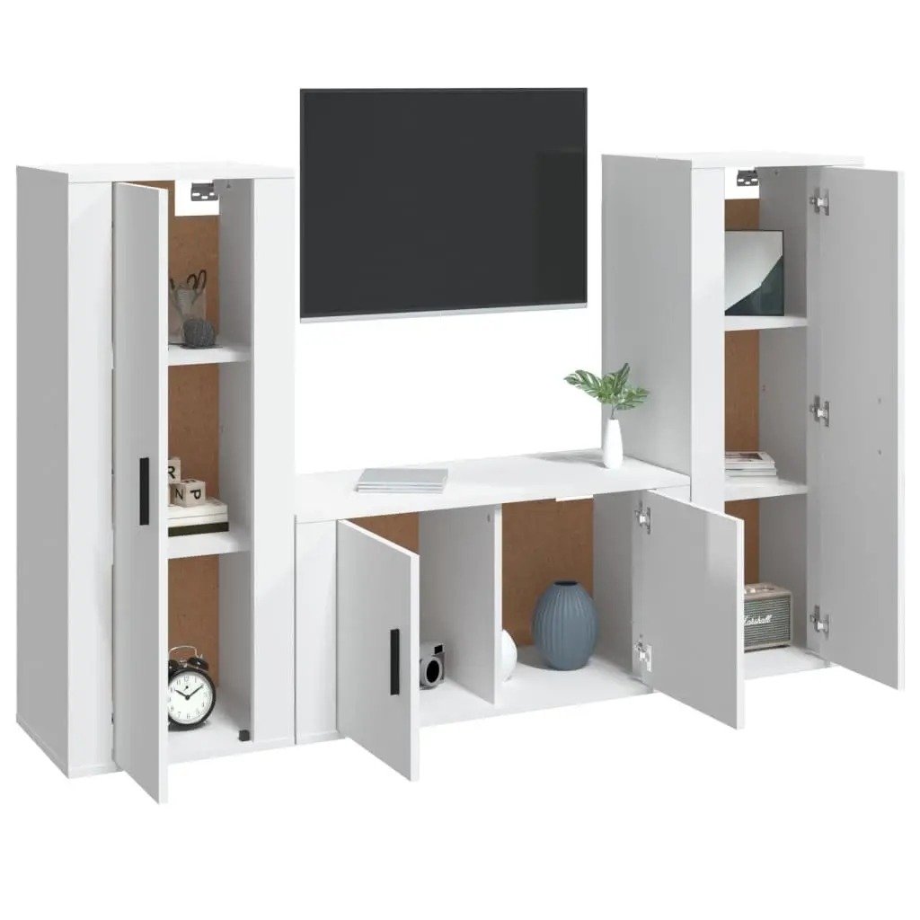 3 Piece TV Cabinet Set High Gloss White Wall-Mounted Engineered Wood Media Storage Unit