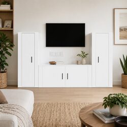 3 Piece Wall-Mounted TV Cabinet Set in White