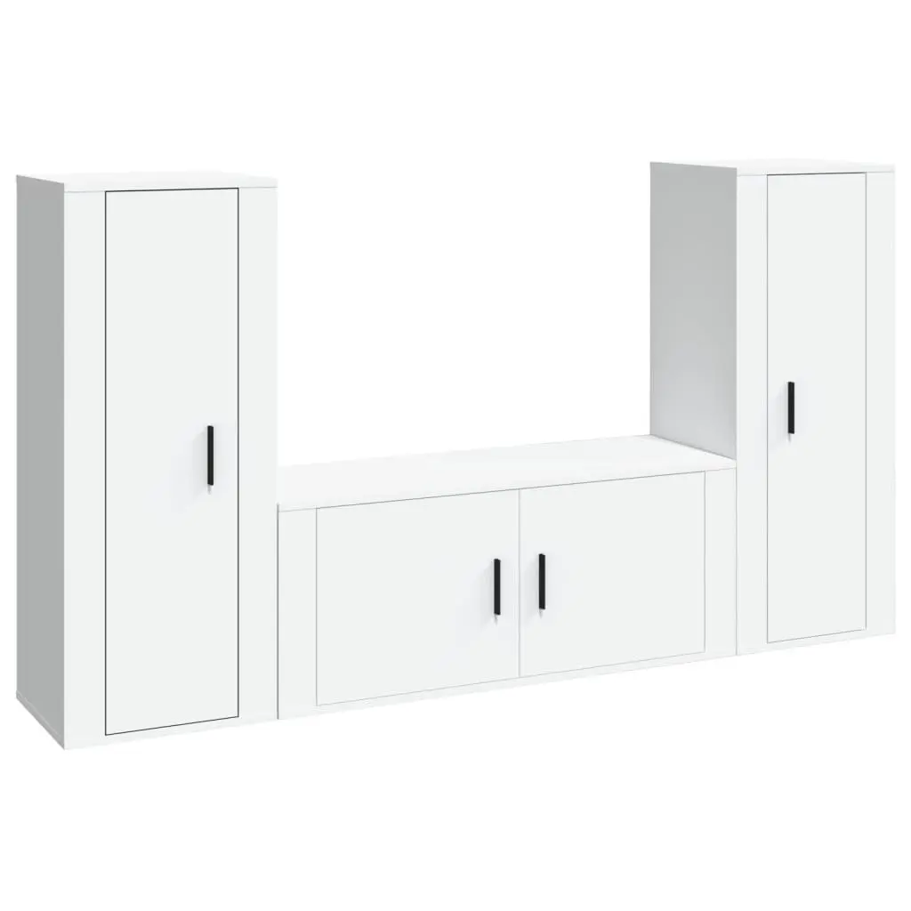 3 Piece Wall-Mounted TV Cabinet Set in White