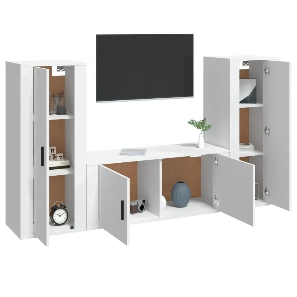 3 Piece Wall-Mounted TV Cabinet Set in White