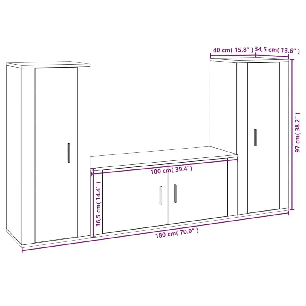 3 Piece Wall-Mounted TV Cabinet Set in White