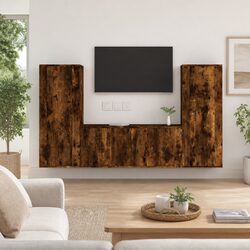 Brown Wall-Mounted TV Cabinet Set - 3 Pieces