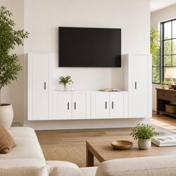 White Wall-Mounted 4-Piece TV Cabinet Set