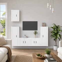 5 Piece White Wall-Mounted TV Cabinet Set