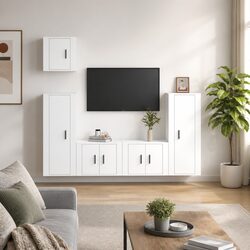 5 Piece Wall-Mounted White TV Cabinet Set