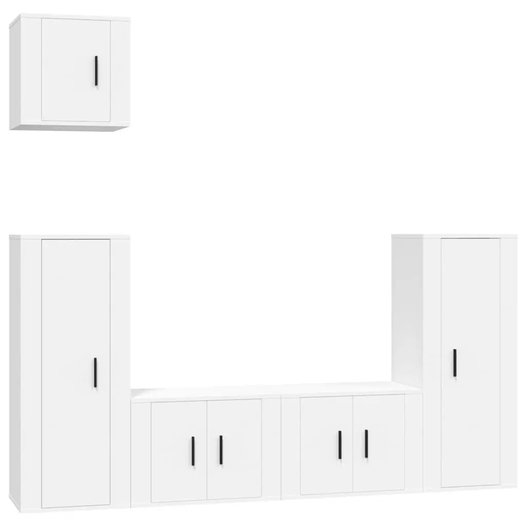 5 Piece Wall-Mounted White TV Cabinet Set