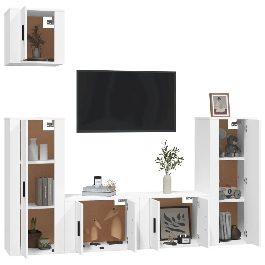 5 Piece Wall-Mounted White TV Cabinet Set