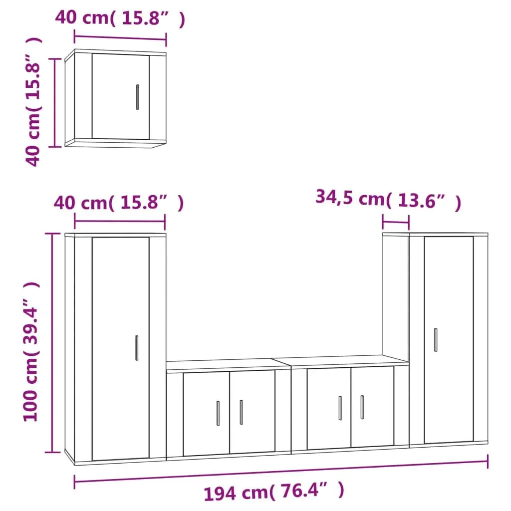 5 Piece Wall-Mounted White TV Cabinet Set